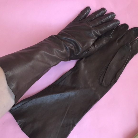 Vintage Accessories - Vintage brown long leather gloves